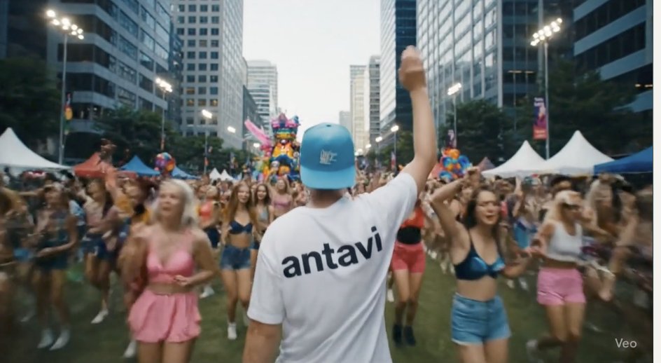 Person im antavi-Shirt vor jubelnder Menschenmenge an einem Open-Air-Festival